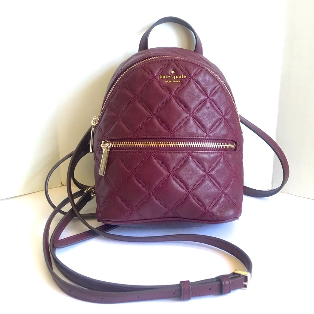 Kate Spade Mini Natalia Quilted Leather Convertible Backpack 🎈 Cherrywood $339